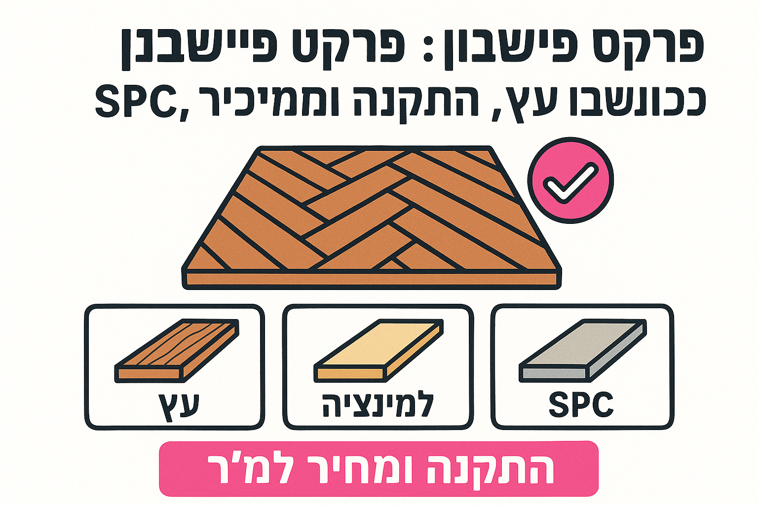 פרקט פישבון: השוואה בין עץ, למינציה ו‑SPC, התקנה ומחיר למ״ר