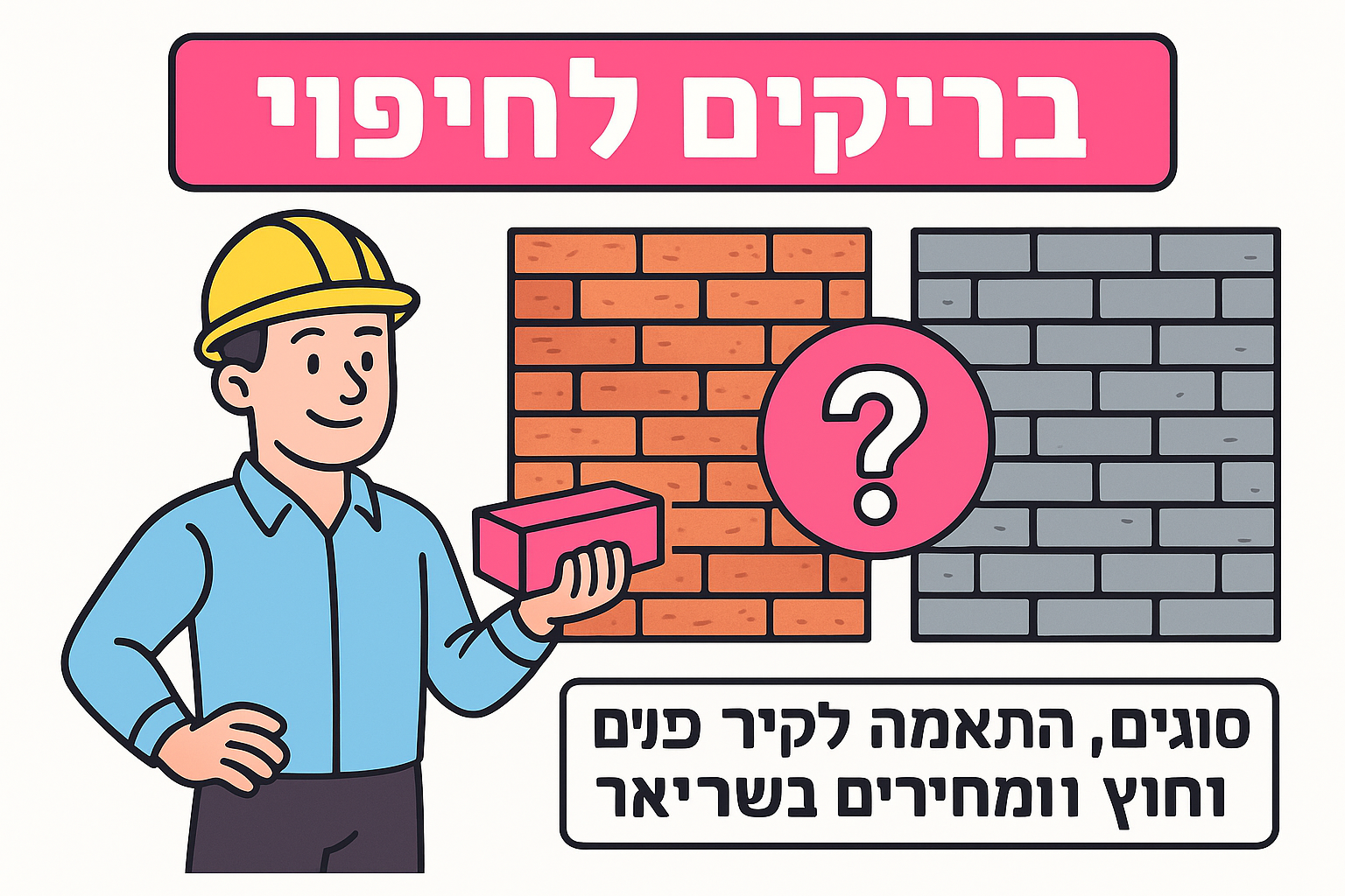 בריקים לחיפוי: סוגים, התאמה לקיר פנים וחוץ ומחירים בישראל