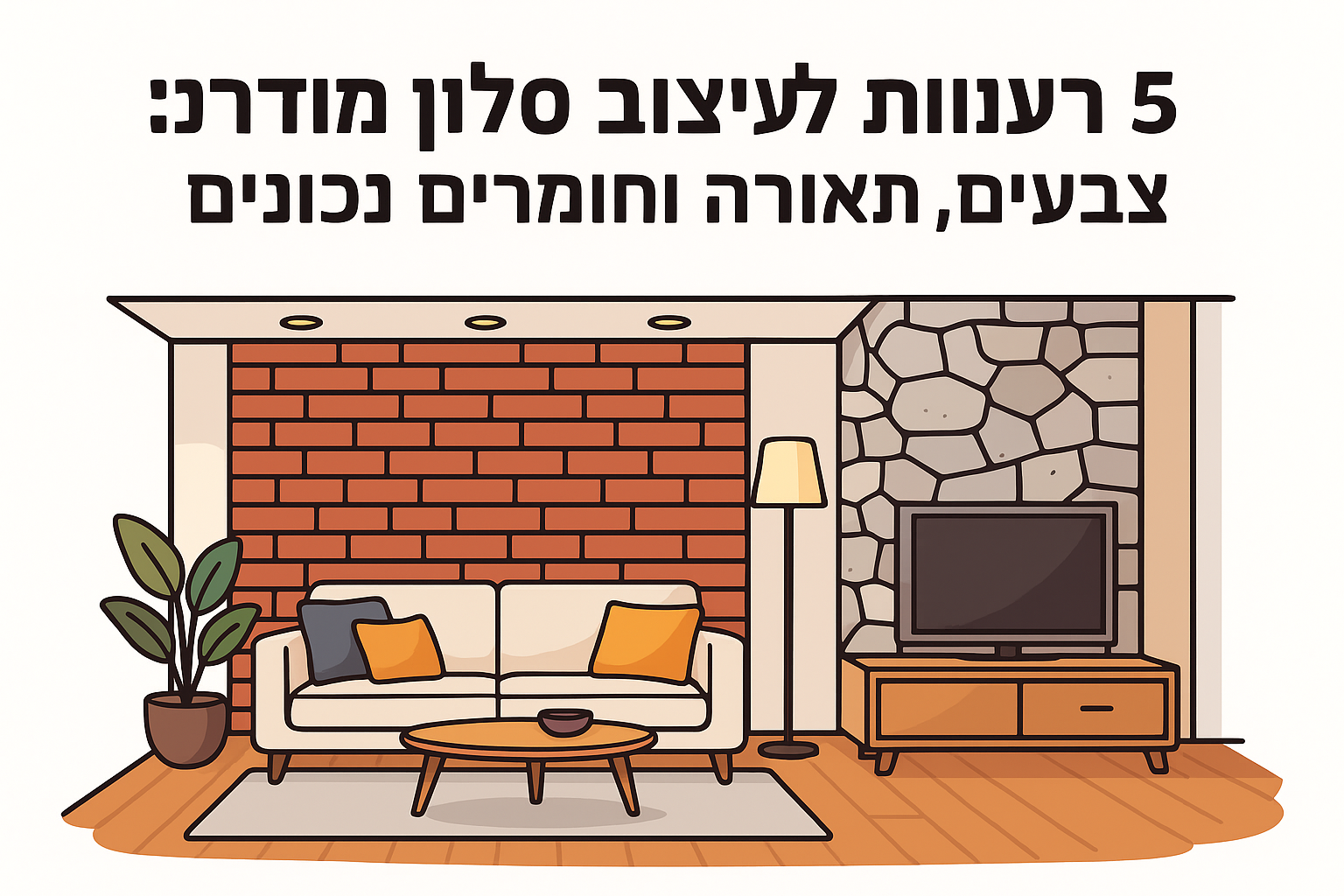 5 רעיונות לעיצוב סלון מודרני: צבעים, תאורה וחומרים נכונים