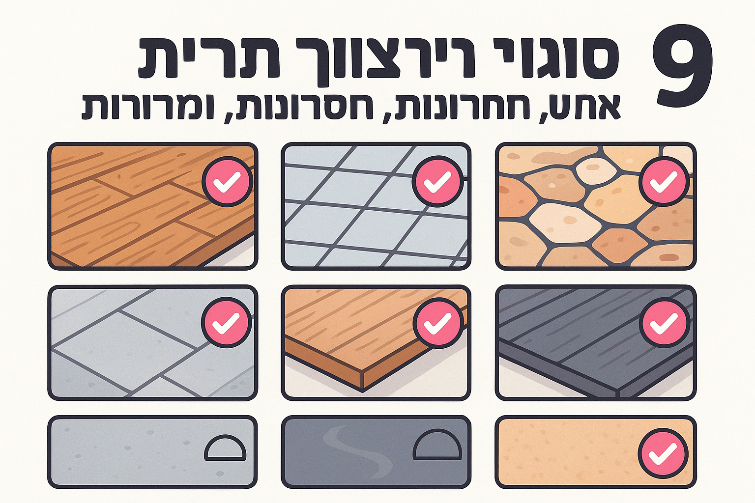 9 סוגי ריצוף לבית: השוואה, יתרונות, חסרונות ומחירים