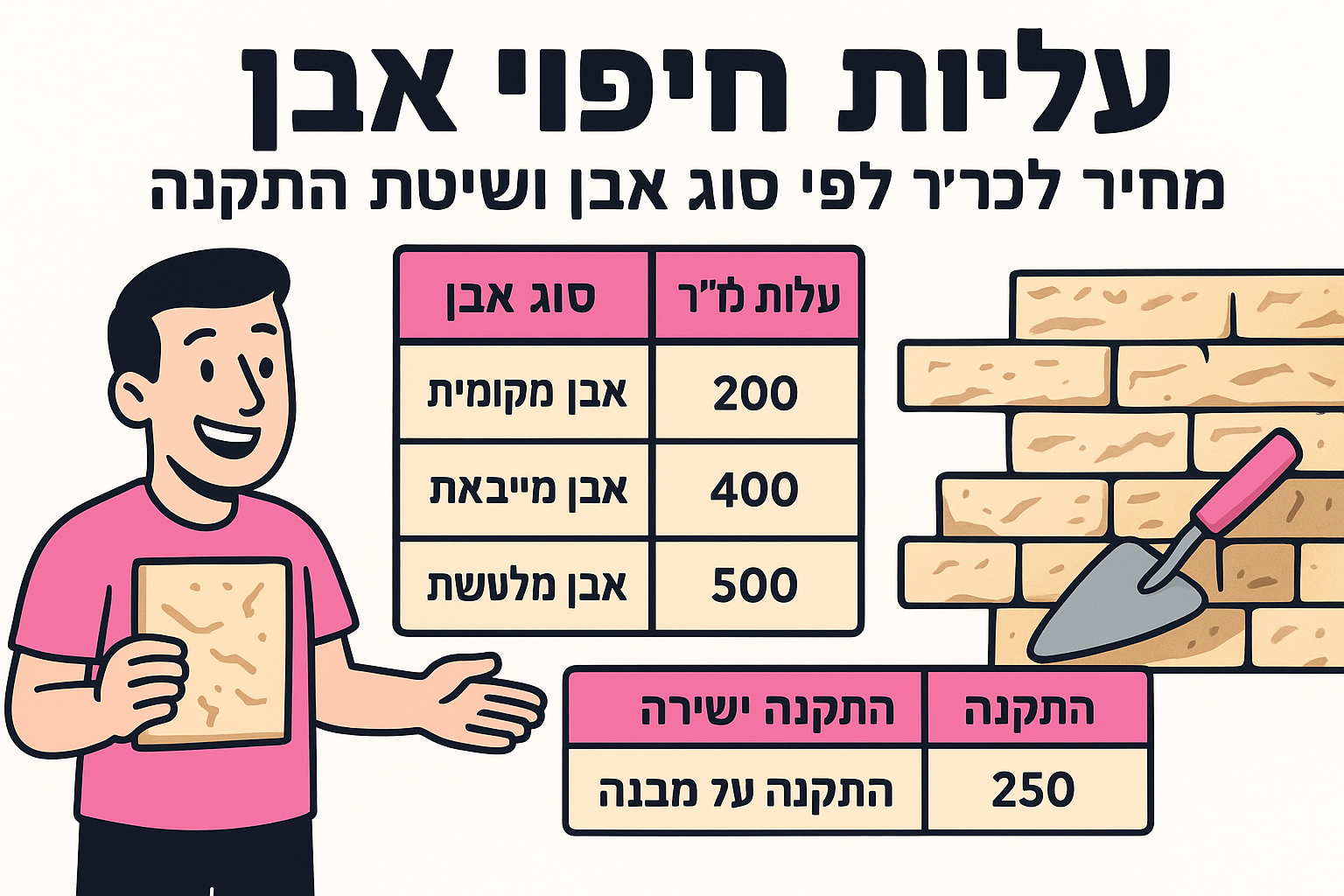 עלות חיפוי אבן: מחיר למ"ר לפי סוג אבן ושיטת התקנה